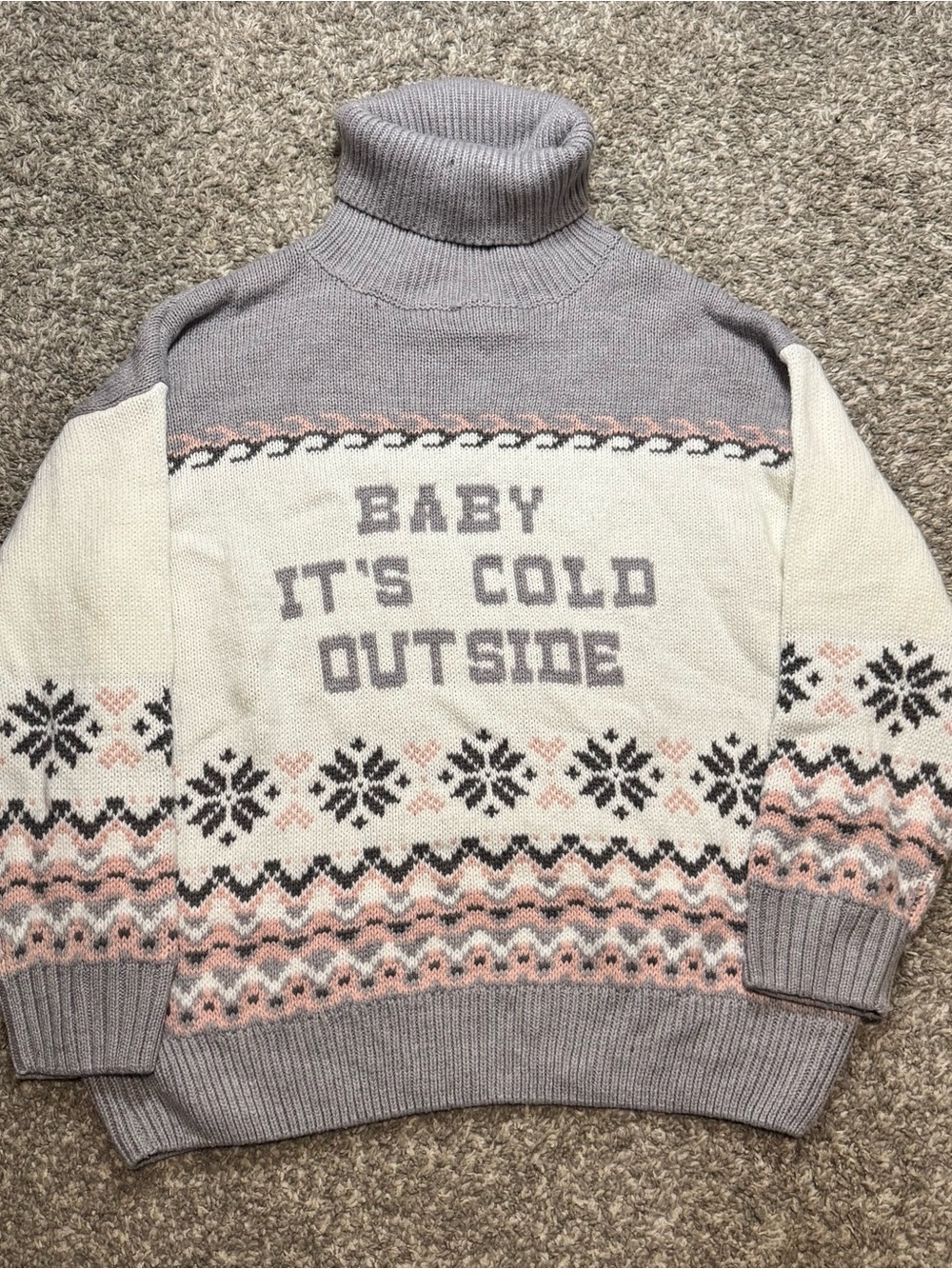 Cozy Cute Turtleneck Sweater "Baby It's Cold Outside" Perfect for holidays Sz L